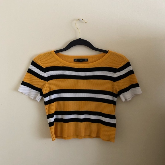 iris Tops - IRIS Yellow Striped Crop Top